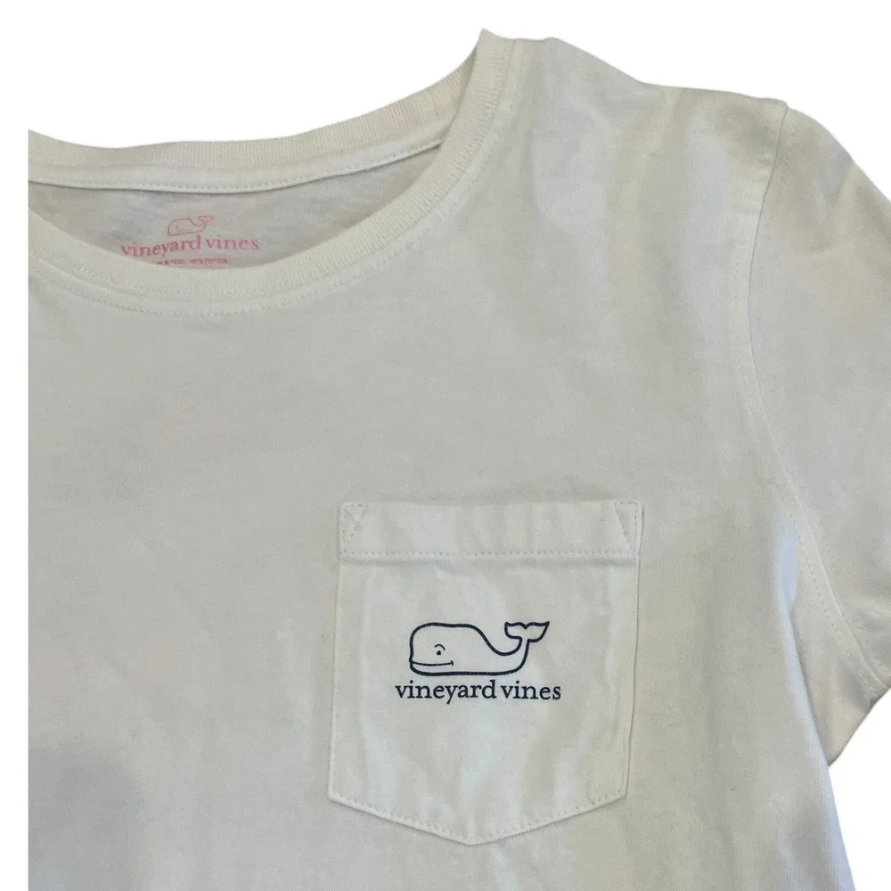 Vineyard Vines Kids White Christmas Santa Hat Whale Long Sleeve Pocket Tee L 14‎